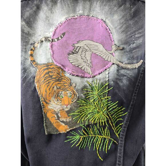 Custom Distressed Jean 90s Grunge Patchwork Painted Denim Levis Trucker Jacket - Picture 4 of 15